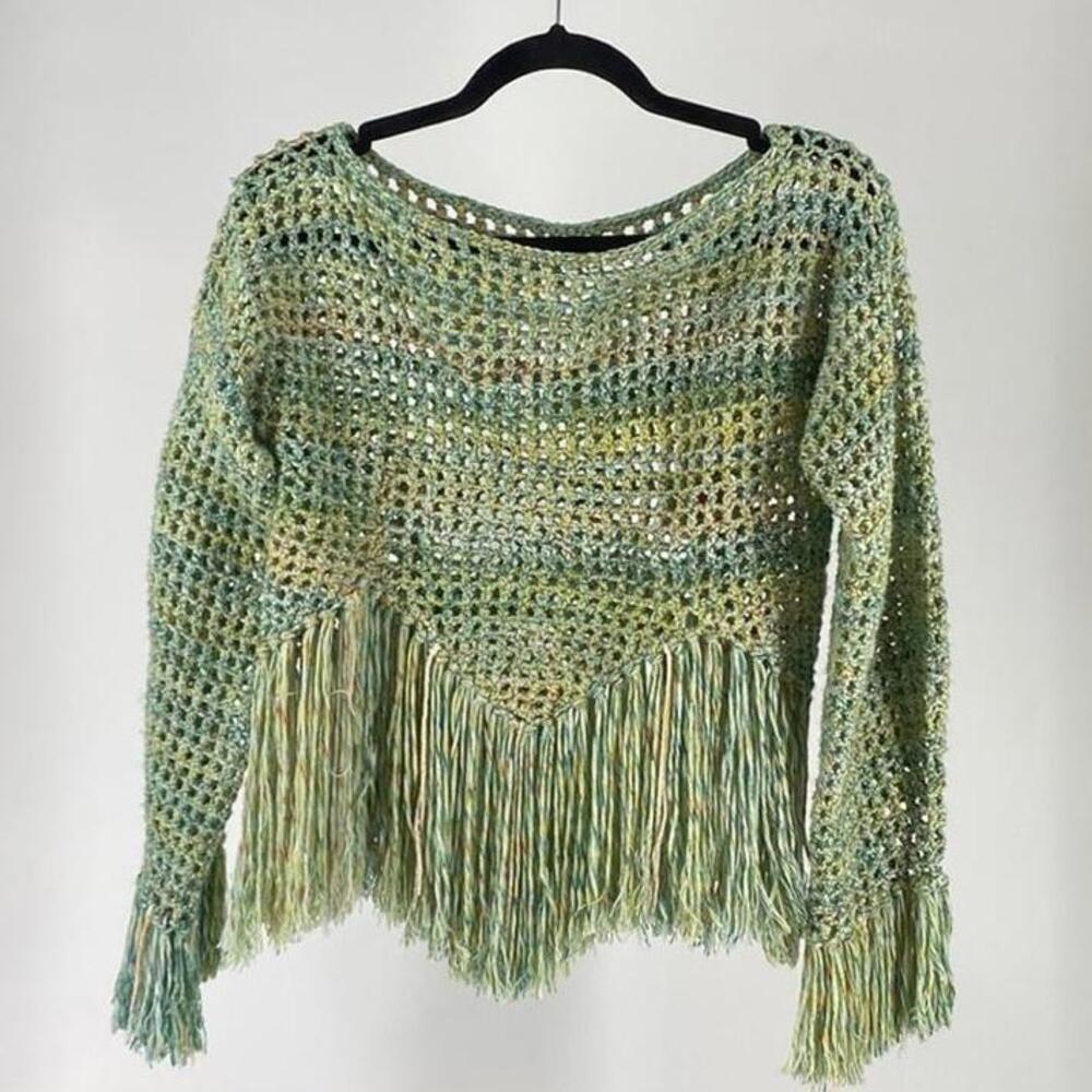 Boho Chic Green Fringe Sweater - Picture 4 of 4